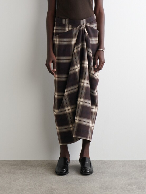 COS Dresses & Skirts - COS Plaid Checked Draped Midi Skirt - Size 2 Dark Academia Business Casual